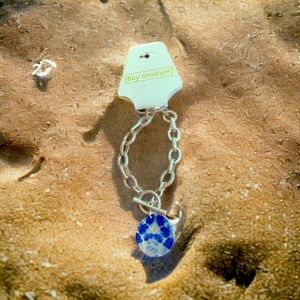 🌞Summer Clearance Bay Studio Silver Tone Link Bracelet Blue Metal Medallion 6”